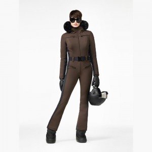 Goldbergh PARRY faux border Ski Suit Dark Brown | 05241-KBOA