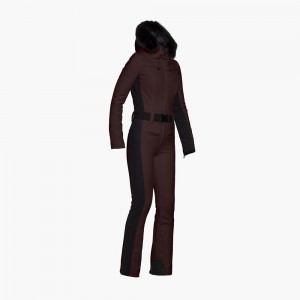 Goldbergh PARRY faux border long Ski Suit Dark Brown | 13895-JTNO