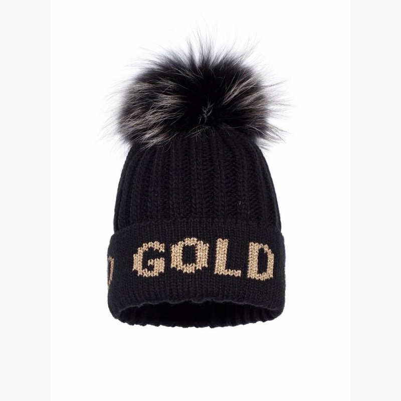 Goldbergh HODD faux pom Beanie Black / Gold | 68519-SVEA