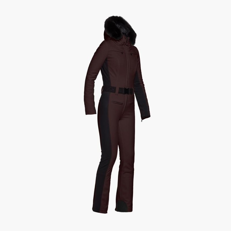 Goldbergh PARRY faux border long Ski Suit Dark Brown | 13895-JTNO